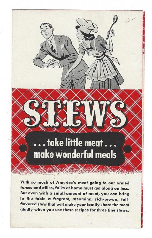 WWII Stews Meat Rationing Vintage Recipe Leaflet Armour Co