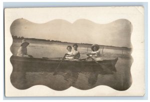 1906 RPPC Women Rowing A Boat Estherville, Iowa. Postcard P225E