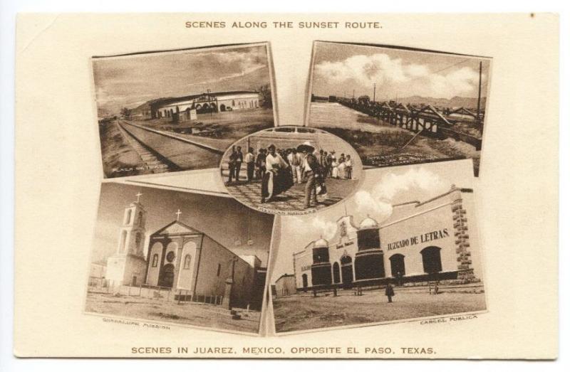 Multi  Views of Juarez Mexico Opposite El Paso TX Railroad Albertype Postcard