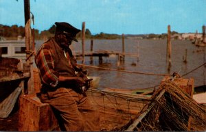 Fishing Fisherman Mending Nets Typical Coastal Carolina Scene