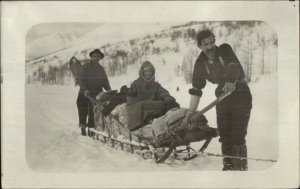 Men Sled Dog Snowshoes Great Image Message Alaska? c1910 RPPC +Photograp[hy