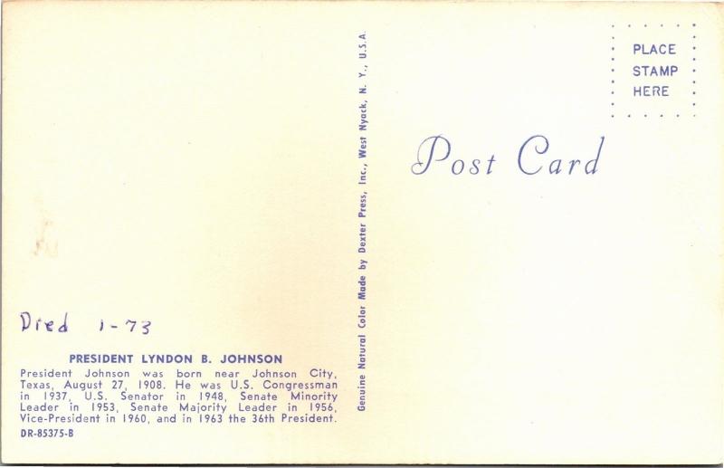 Portrait of President Lyndon B. Johnson Vintage Postcard Y06