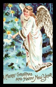 c1910 Merry Christmas Happy New Year Angel Candles Embossed Postcard 5-37