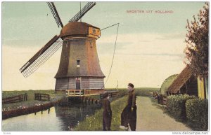 Windmill, Groeten Uit Holland, Man & Child, Netherlands, 1900-1910s