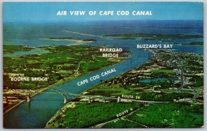 Vtg Massachusetts MA Aerial View Cape Cod Canal Buzzards Bay 1960s Postcard