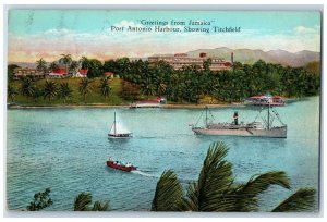 c1910's Greetings From Jamaica Port Antonio Harbour Showing Titchfield Postcard 