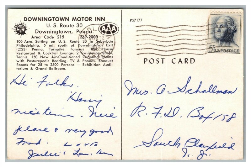 Postcard PA Downingtown Pennsylvania Artist Downingtown Motor Inn S22