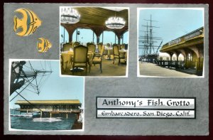 dc1911 - SAN DIEGO California Postcard 1950s Embarcadero. Fish Grotto Restaurant