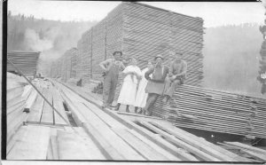 RPPC Lumber Yard Workers Logging Real Photo Edwardian c1910s Vintage Postcard