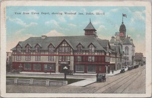 Postcard View from Union Railroad Depot Showing Woodruff Inn Joliet IL