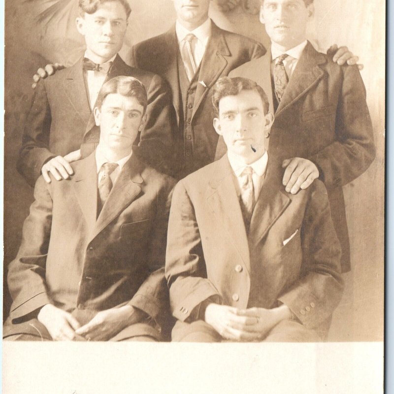 c1910s Group Handsome Men Portrait RPPC Cool Classy Real Photo Stylish Dude A159