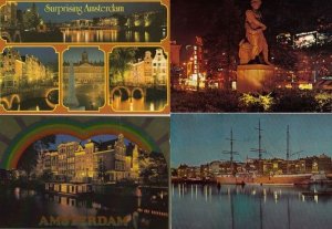 Amsterdam Holland Night Illuminations 4x Postcard s