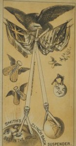 1800s Smith Clinchback Suspender Anthropomorphic Globe American Eagle Trade Card