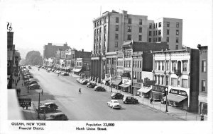 Olean NY Financial District Storefronts Old Cars Real Photo Postcard