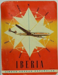 1940's-50's Iberia Spanish Airlines Luggage Label Original E18