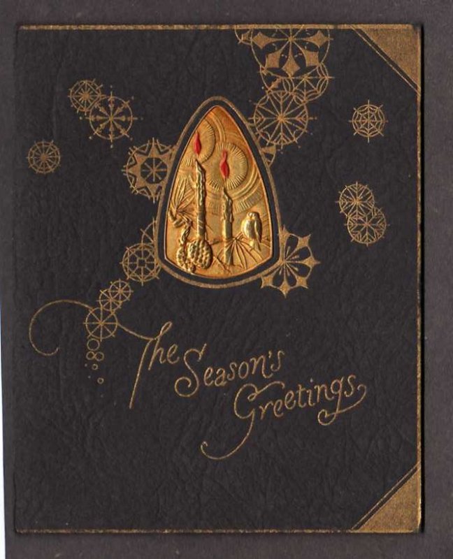 Christmas Greetings Card Black and Gold Candles (Not a postcard) Howard Whitten