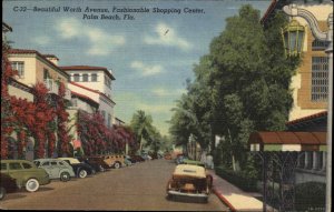 Palm Beach Florida FL Street Scene 1930s-50s Linen Postcard