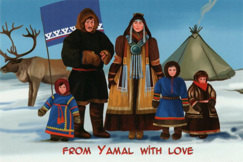 FAMILY Yamal Chukotka Eskimos in Folk Costume Deer Ethnic Russia Modern Postcard