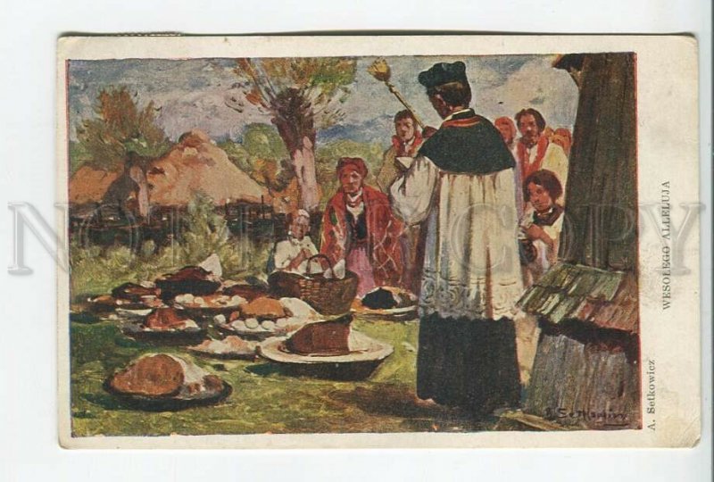 462256 SETKOWICZ Priest EASTER Eggs POLAND Vintage postcard