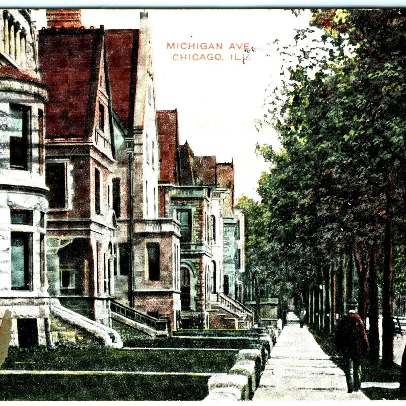 1908 Chicago, ILL Michigan Ave Residential Litho Photo Postcard Houses Cute A35