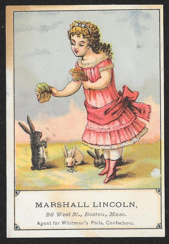 VICTORIAN TRADE CARDS (3) Marshall Lincoln Confections Girls & Animals