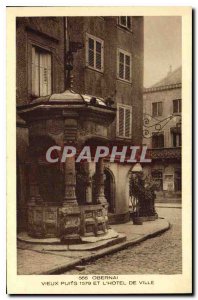 Old Postcard Obernai Old well in 1579 and the Hotel de Ville