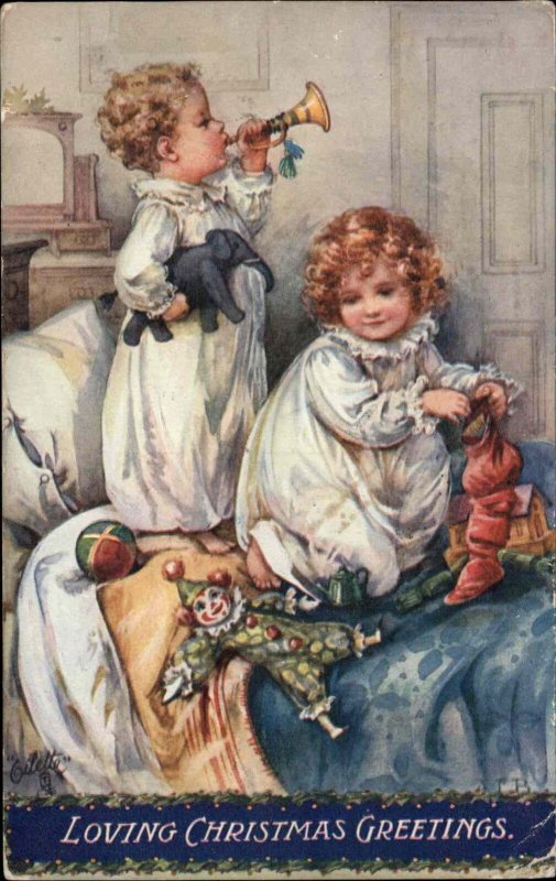 Christmas Children Play New Toys ALB Bowley c1910 Postcard