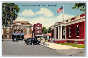 c1940's Post Office & Theatre Buildings Classic Car Deland Florida FL Postcard