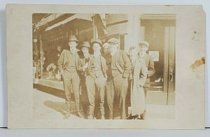 Rppc Group of Edwardian Era People Posing at Storefront c1910 Postcard P14