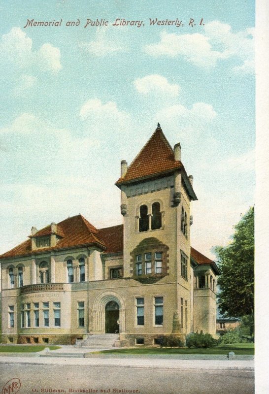 Postcard Early View of Memorial & Library  in Westerly, RI.   L6