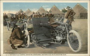 Harley Davidson Motorcycle Armored Sidecar Machine Gun US Army Postcard