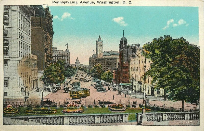 Pennsylvania Ave Washingtonn DC US Capitol Treasury Steps Trolley Car Postcard