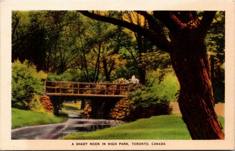 Postcard ON Toronto A Shady Nook in High Park Bridge Creek 1940s K32