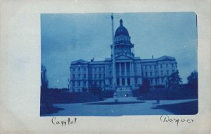 RPPC, Cyanotype, Real Photo, Denver Colorado, Capital Building, Old Postcard