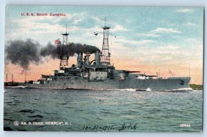 Newport Rhode Island RI Postcard USS South Carolina US Navy Military Ship c1910s