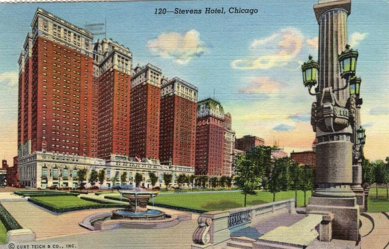 USA Stevens Hotel Chicago Illinois Vintage Postcard 01.57