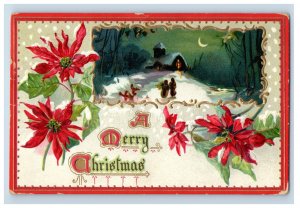 Circa 1910 Christmas Red Flowers Vintage Postcard P108E