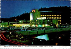 Coeur d' Alene, ID Idaho NORTH SHORE MOTOR HOTEL~Cloud 9 NIGHT VIEW 4X6 Postcard