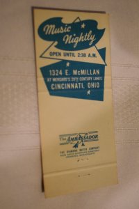 Peacock Lounge Cincinnati Ohio 30 Front Strike Matchbook Cover