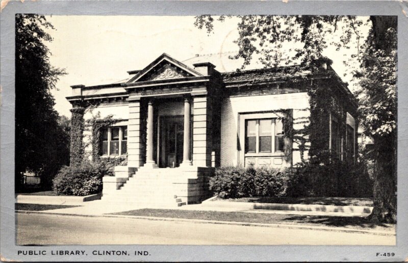 Postcard Public Library in Clinton, Indiana