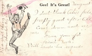 ?Vintage Postcard 1905 Gee! It's Great! Happy Person Man with Hat Comics