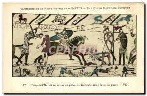 Postcard Old Bayeux Tapestry of Queen Matilda The army of Harold taillee in p...