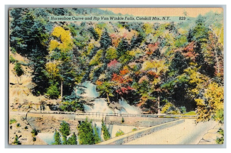 Postcard N.Y. Horseshoe Curve Rip Van Winkle Falls Vintage Standard View Card