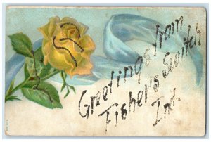 Greetings From Fishers Switch Indiana IN, Flowers Embossed Glitter Postcard 