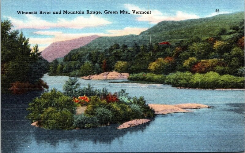 Winooski River Mountain Range Green Mountains Vermont VT Linen Postcard Tichnor  