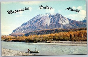 Matanuska Valley Alaska 1950s Postcard River Boater and King Mountain
