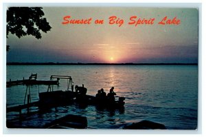 c1950's View Of Sunset On Big Spirit Lake Iowa IA Unposted Vintage Postcard