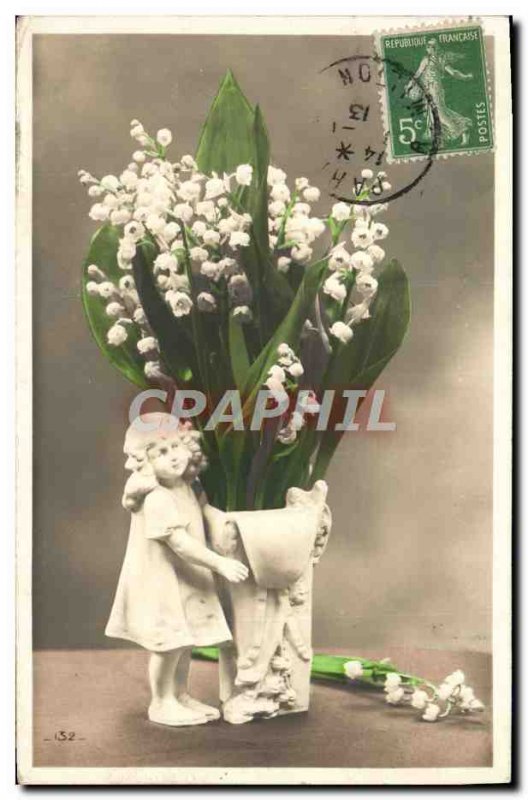 Old Postcard Fantasy Flowers Lily of the Valley Children Santon