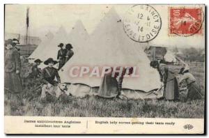 Postcard Old Sante Ladies British Army ambulance installing their tent