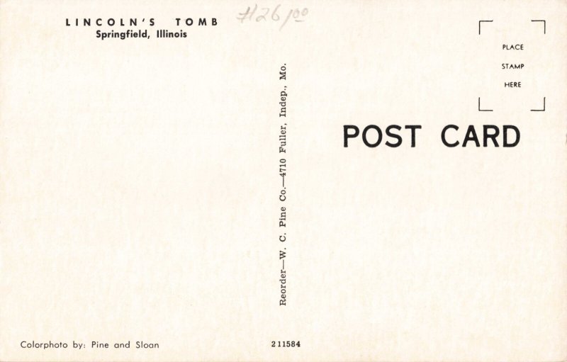 Postcard IL Springfield Illinois Lincoln's Tomb Sculpture People Obelisk Tree A8